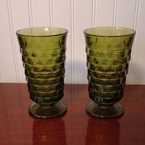 2 Vintage Green Glasses